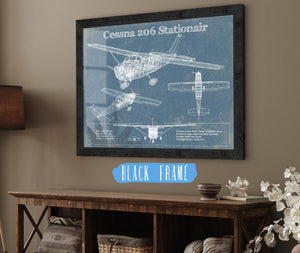 20" x 16" / Black Frame Cutler West Cessna 206 Stationair Vintage Blueprint Airplane Print