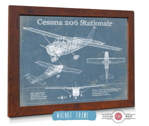 20" x 16" / Walnut Frame Cutler West Cessna 206 Stationair Vintage Blueprint Airplane Print