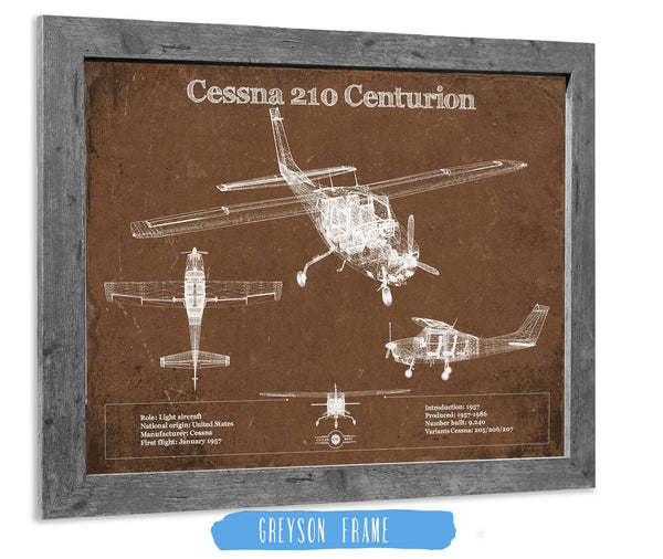 14" x 11" / Greyson Frame Cutler West Cessna 210 Centurion Original Blueprint Art