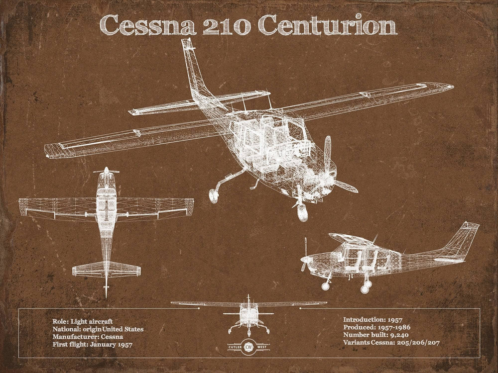 14" x 11" / Stretched Canvas Wrap Cutler West Cessna 210 Centurion Original Blueprint Art