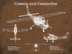 14" x 11" / Unframed Cutler West Cessna 210 Centurion Original Blueprint Art