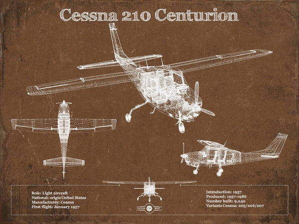 14" x 11" / Unframed Cutler West Cessna 210 Centurion Original Blueprint Art