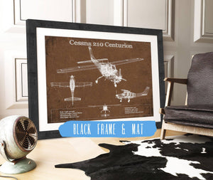 20" x 16" / Black Frame & Mat Cutler West Cessna 210 Centurion Original Blueprint Art