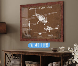 20" x 16" / Walnut Frame Cutler West Cessna 210 Centurion Original Blueprint Art