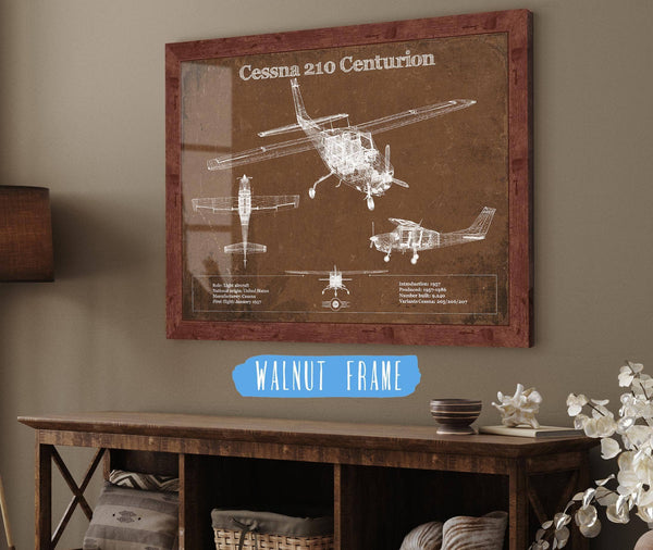 20" x 16" / Walnut Frame Cutler West Cessna 210 Centurion Original Blueprint Art