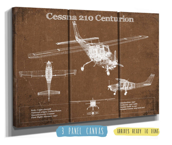 36" x 24" / 3 Panel Canvas Wrap Cutler West Cessna 210 Centurion Original Blueprint Art