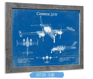 14" x 11" / Greyson Frame Cutler West Cessna 310D V06 Original Blueprint Art