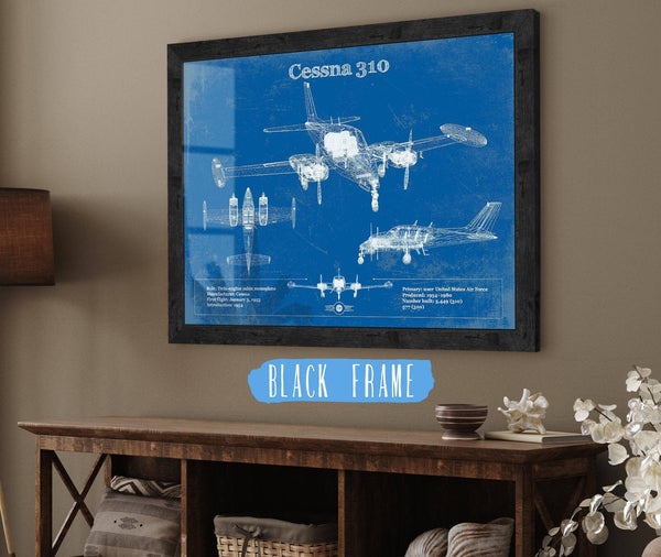 20" x 16" / Black Frame Cutler West Cessna 310D V06 Original Blueprint Art