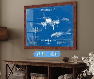 20" x 16" / Walnut Frame Cutler West Cessna 310D V06 Original Blueprint Art