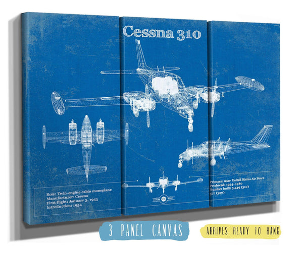 36" x 24" / 3 Panel Canvas Wrap Cutler West Cessna 310D V06 Original Blueprint Art
