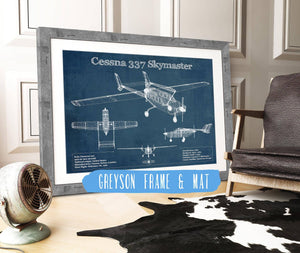 14" x 11" / Greyson Frame & Mat Cutler West Cessna 337 Skymaster Air Taxi Aircraft Original Blueprint Art