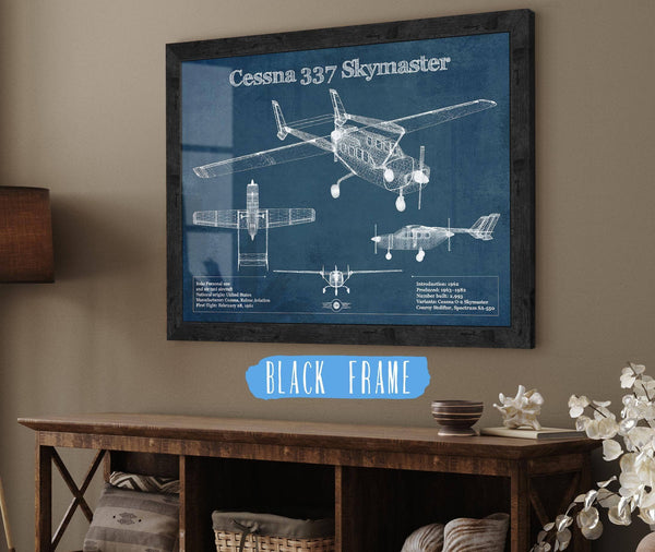20" x 16" / Black Frame Cutler West Cessna 337 Skymaster Air Taxi Aircraft Original Blueprint Art