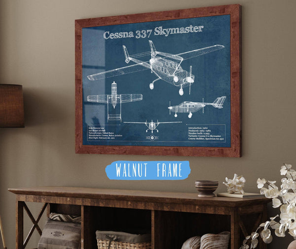 20" x 16" / Walnut Frame Cutler West Cessna 337 Skymaster Air Taxi Aircraft Original Blueprint Art