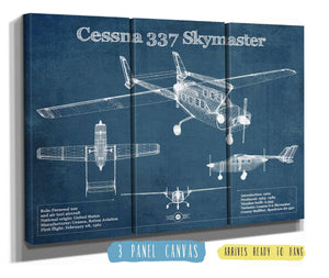 36" x 24" / 3 Panel Canvas Wrap Cutler West Cessna 337 Skymaster Air Taxi Aircraft Original Blueprint Art