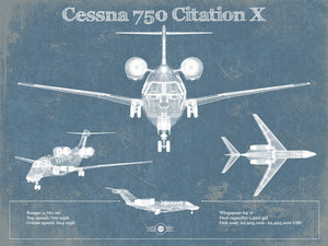 14" x 11" / Unframed Cutler West Cessna 750 Citation X Original Blueprint Art