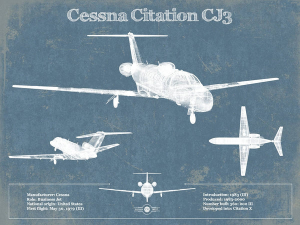 14" x 11" / Unframed Cutler West Cessna Citation CJ3 Original Blueprint Art