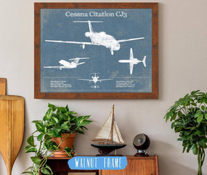 20" x 16" / Walnut Frame Cutler West Cessna Citation CJ3 Original Blueprint Art