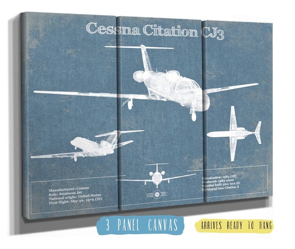 36" x 24" / 3 Panel Canvas Wrap Cutler West Cessna Citation CJ3 Original Blueprint Art