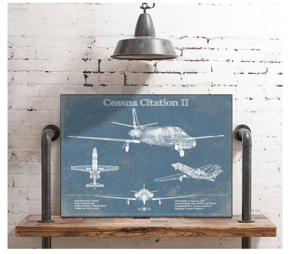 Cutler West Cessna Citation CJ4 Vintage Blueprint Airplane Print