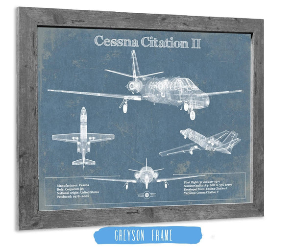 14" x 11" / Greyson Frame Cutler West Cessna Citation CJ4 Vintage Blueprint Airplane Print