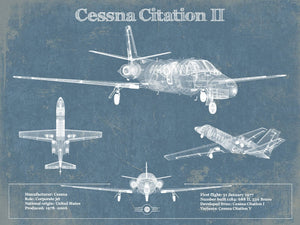 14" x 11" / Unframed Cutler West Cessna Citation CJ4 Vintage Blueprint Airplane Print
