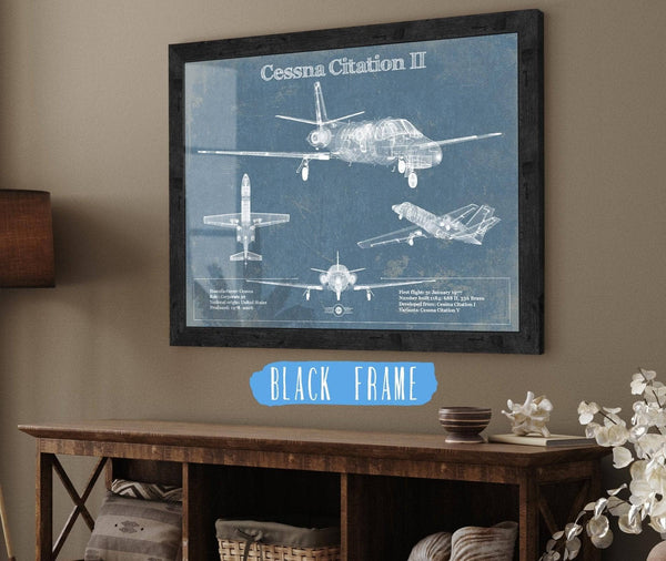 20" x 16" / Black Frame Cutler West Cessna Citation CJ4 Vintage Blueprint Airplane Print