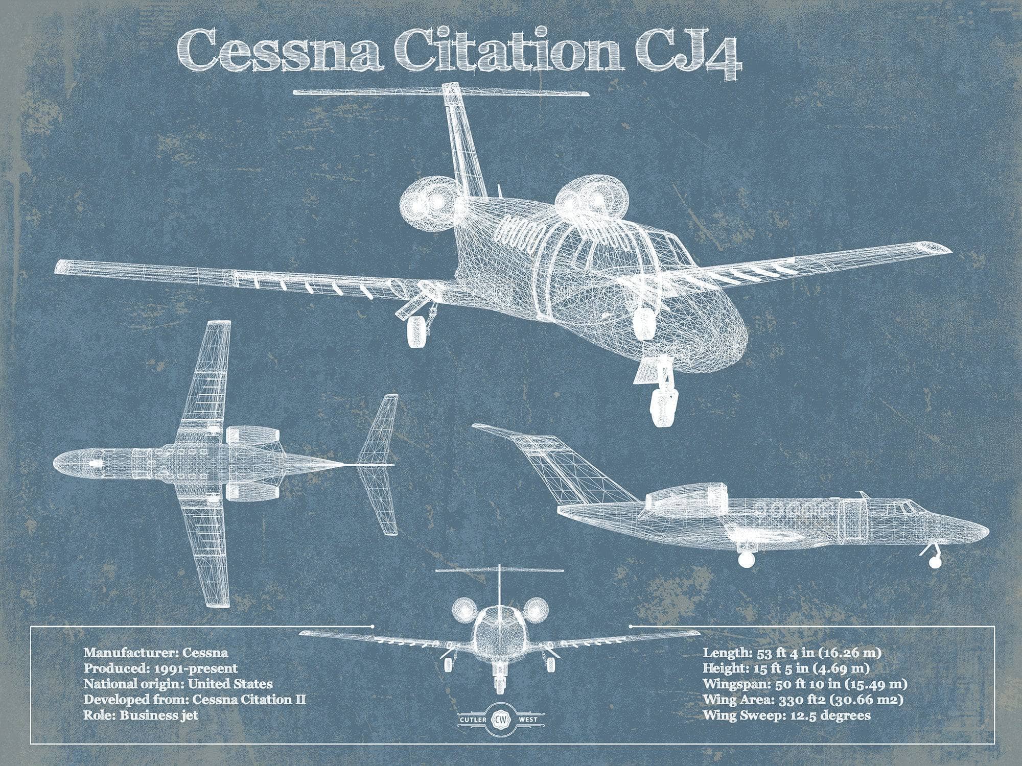 Cutler West Cessna Collection 14" x 11" / Unframed Cessna Citation II Original Blueprint Art 951460735_49793