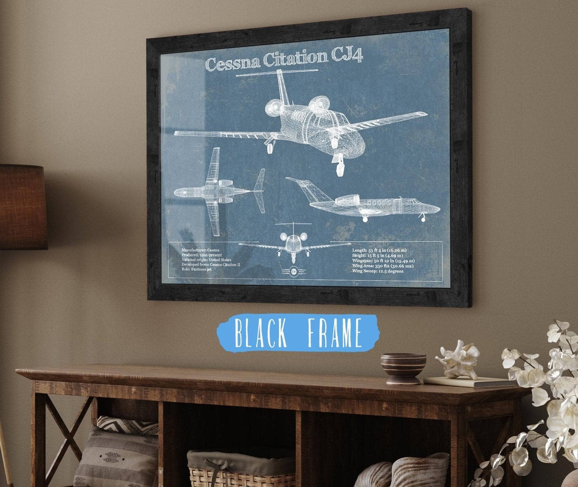 Cutler West Cessna Collection 14" x 11" / Black Frame Cessna Citation II Original Blueprint Art 951460735_49794