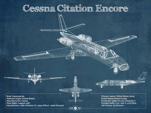 14" x 11" / Unframed Cutler West Cessna Citation Encore Jet Original Blueprint Art