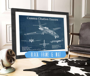 20" x 16" / Black Frame & Mat Cutler West Cessna Citation Encore Jet Original Blueprint Art