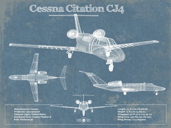14" x 11" / Unframed Cutler West Cessna Citation II Original Blueprint Art