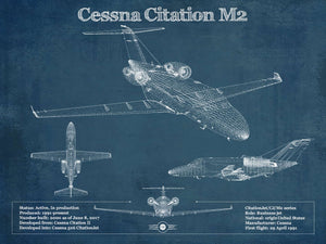 14" x 11" / Unframed Cutler West Cessna Citation M2 Original Blueprint Art