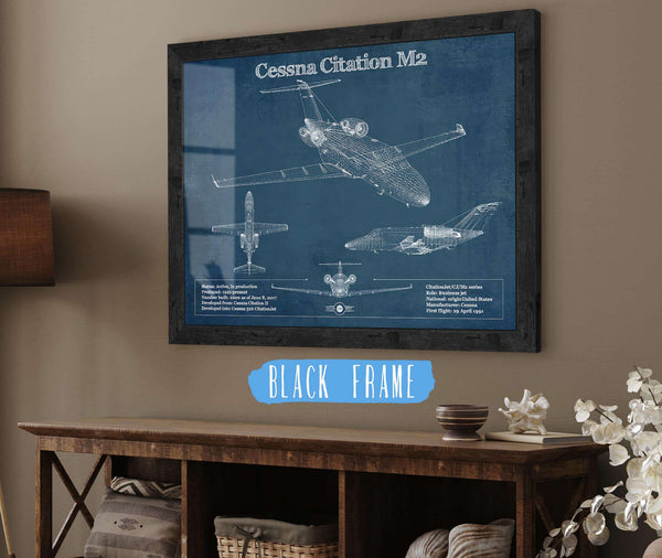20" x 16" / Black Frame Cutler West Cessna Citation M2 Original Blueprint Art
