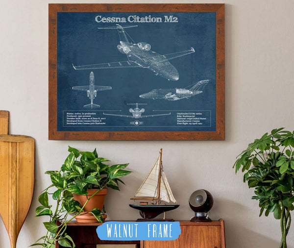 20" x 16" / Walnut Frame Cutler West Cessna Citation M2 Original Blueprint Art
