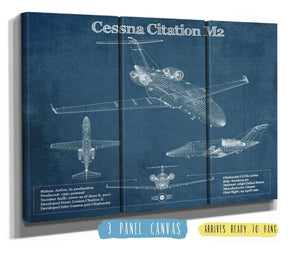36" x 24" / 3 Panel Canvas Wrap Cutler West Cessna Citation M2 Original Blueprint Art
