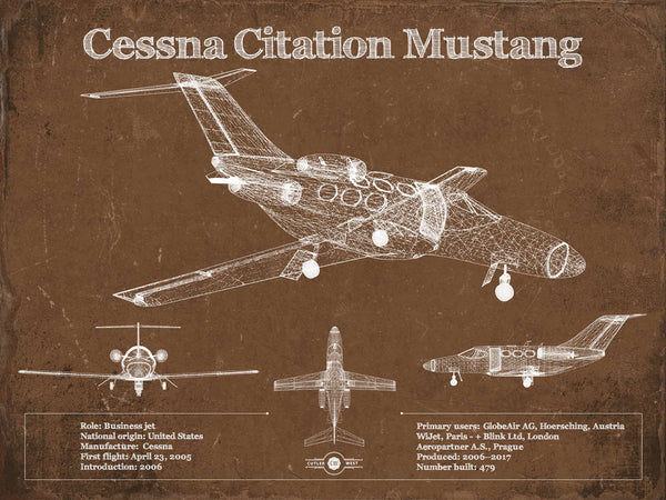 14" x 11" / Unframed Cutler West Cessna Citation Mustang Original Blueprint Art