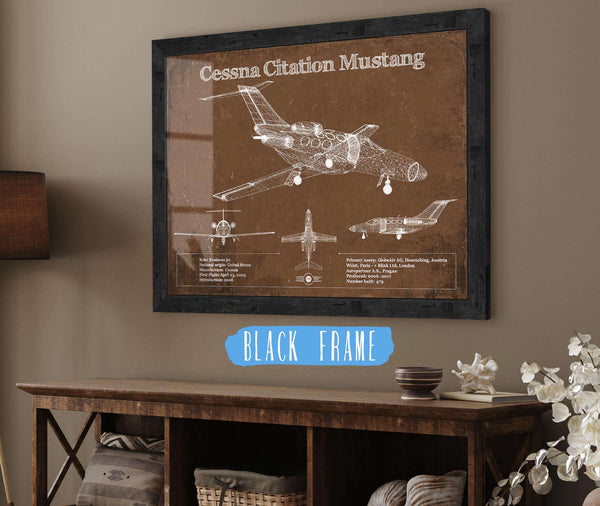 20" x 16" / Black Frame Cutler West Cessna Citation Mustang Original Blueprint Art