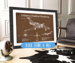 20" x 16" / Black Frame & Mat Cutler West Cessna Citation Mustang Original Blueprint Art