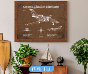 20" x 16" / Walnut Frame Cutler West Cessna Citation Mustang Original Blueprint Art