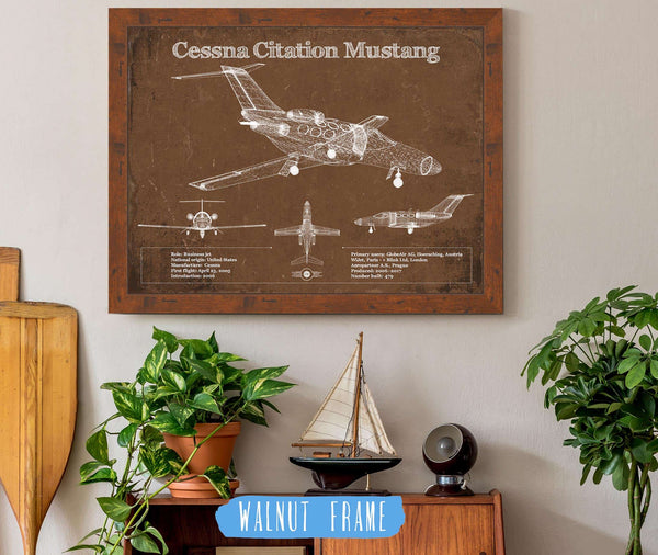 20" x 16" / Walnut Frame Cutler West Cessna Citation Mustang Original Blueprint Art