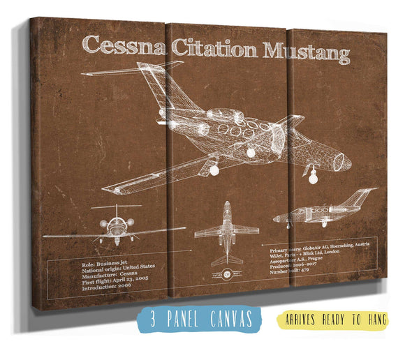 36" x 24" / 3 Panel Canvas Wrap Cutler West Cessna Citation Mustang Original Blueprint Art