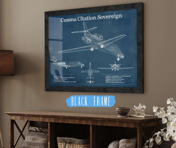 20" x 16" / Black Frame Cutler West Cessna Citation Sovereign Original Blueprint Art