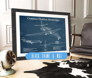20" x 16" / Black Frame & Mat Cutler West Cessna Citation Sovereign Original Blueprint Art