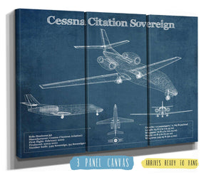 36" x 24" / 3 Panel Canvas Wrap Cutler West Cessna Citation Sovereign Original Blueprint Art