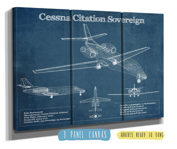 36" x 24" / 3 Panel Canvas Wrap Cutler West Cessna Citation Sovereign Original Blueprint Art