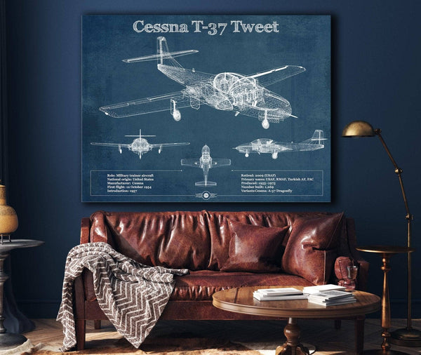 Cutler West Cessna T-37 Tweet Trainer Aircraft Original Blueprint Art