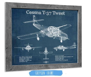 14" x 11" / Greyson Frame Cutler West Cessna T-37 Tweet Trainer Aircraft Original Blueprint Art