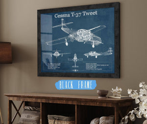 20" x 16" / Black Frame Cutler West Cessna T-37 Tweet Trainer Aircraft Original Blueprint Art