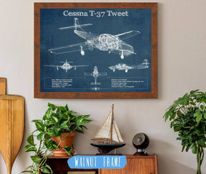 20" x 16" / Walnut Frame Cutler West Cessna T-37 Tweet Trainer Aircraft Original Blueprint Art