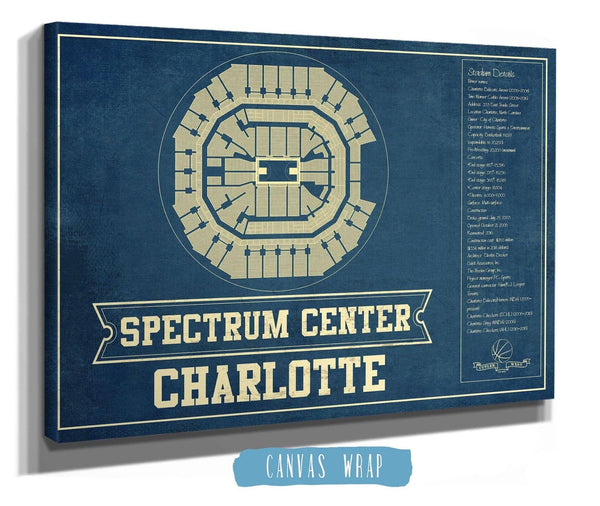 Cutler West Charlotte Hornets Spectrum Center Vintage Basketball Blueprint NBA Print
